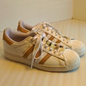 adidas | Shoes | Adidas Superstar Sneakers W White Tan Stripe | Poshmark